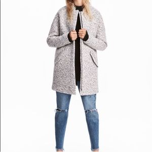 Boucle Wool Blend Long Bomber Jacket -Heather Gray